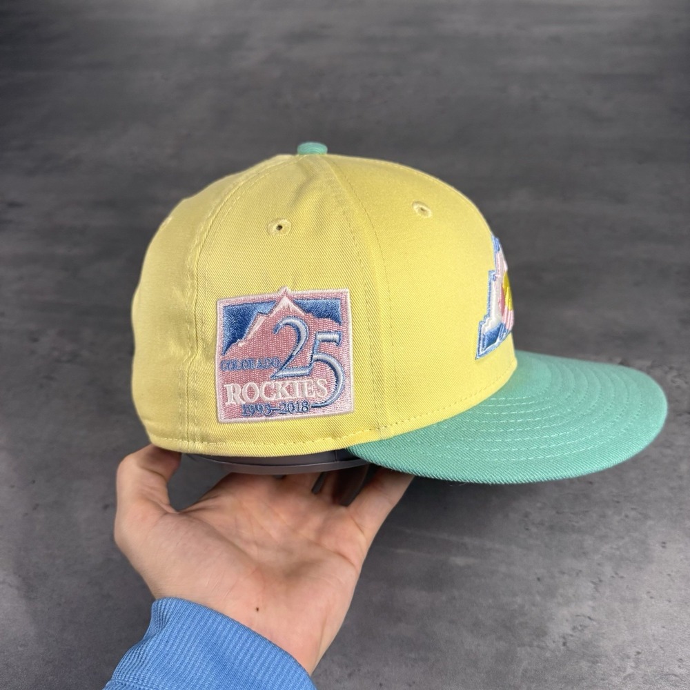 Hat Club Colorado Rockies New Era Cap 7 3/4 Pastel Pink Mint Teal UV 25th Patch - Picture 4 of 8